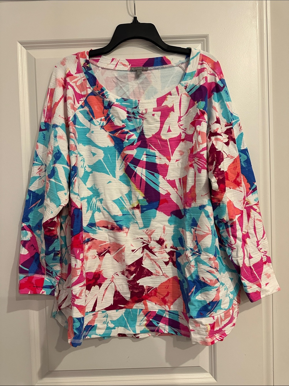 Talbots Multicolor Floral-Print Long Sleeve Scoop Neck Top